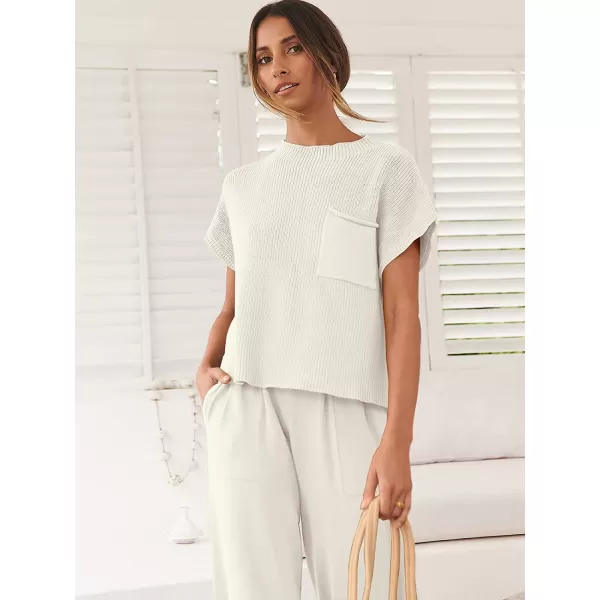 imageANRABESS Womens Two Piece Outfits Sweater Sets Knit Pullover Tops and High Waisted Pants Tracksuit Lounge SetsWhite
