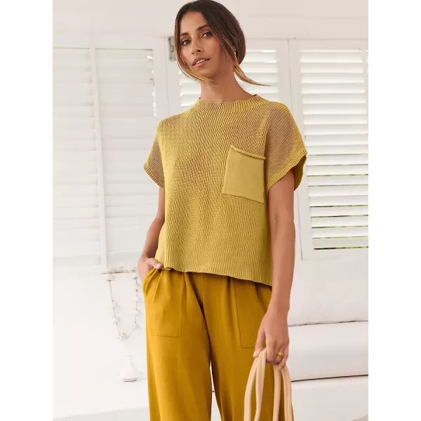 imageANRABESS Womens Two Piece Outfits Sweater Sets Knit Pullover Tops and High Waisted Pants Tracksuit Lounge SetsYellow