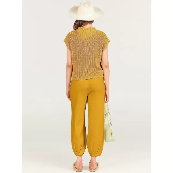 imageANRABESS Womens Two Piece Outfits Sweater Sets Knit Pullover Tops and High Waisted Pants Tracksuit Lounge SetsYellow