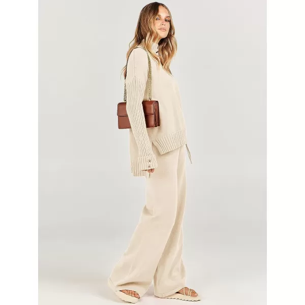 imageANRABESS Womens Two Piece Outfits Sweater Sets Long Sleeve Knit Pullover and Wide Leg Pants Lounge SetsApricot