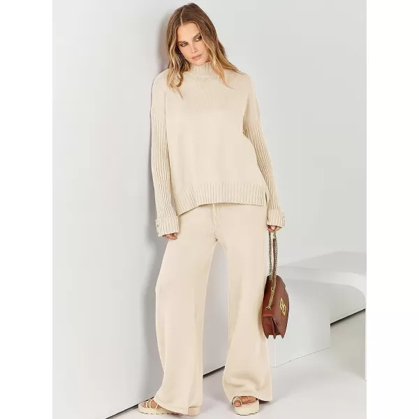 imageANRABESS Womens Two Piece Outfits Sweater Sets Long Sleeve Knit Pullover and Wide Leg Pants Lounge SetsApricot