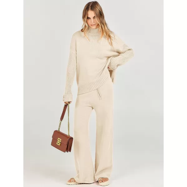 imageANRABESS Womens Two Piece Outfits Sweater Sets Long Sleeve Knit Pullover and Wide Leg Pants Lounge SetsApricot