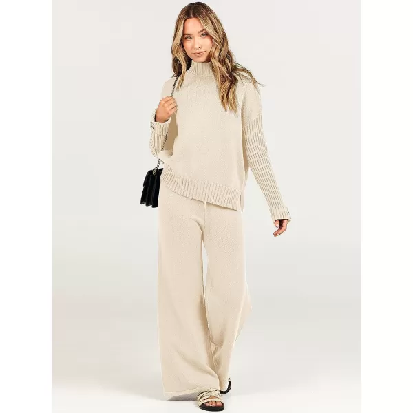 imageANRABESS Womens Two Piece Outfits Sweater Sets Long Sleeve Knit Pullover and Wide Leg Pants Lounge SetsApricot