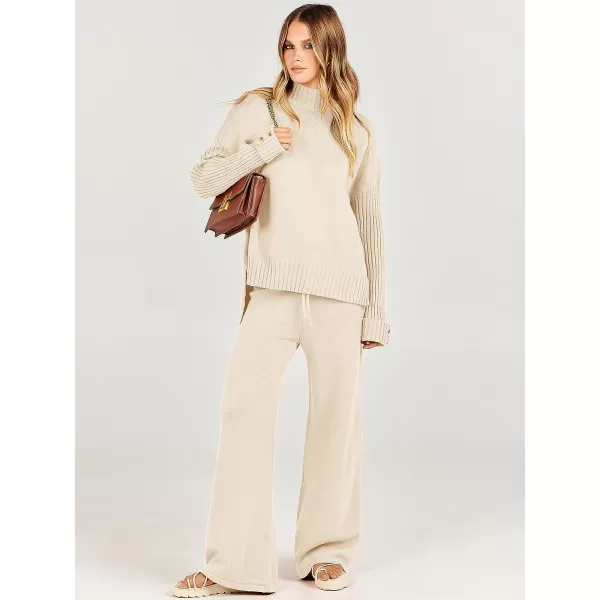 imageANRABESS Womens Two Piece Outfits Sweater Sets Long Sleeve Knit Pullover and Wide Leg Pants Lounge SetsApricot