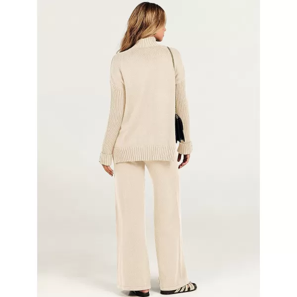 imageANRABESS Womens Two Piece Outfits Sweater Sets Long Sleeve Knit Pullover and Wide Leg Pants Lounge SetsApricot