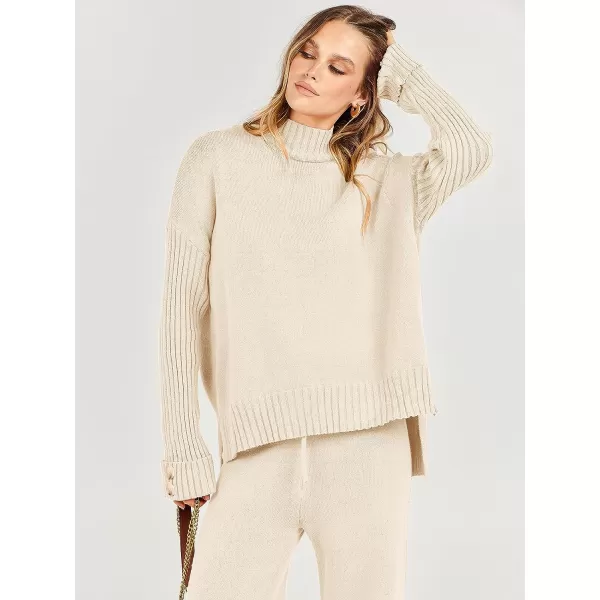 imageANRABESS Womens Two Piece Outfits Sweater Sets Long Sleeve Knit Pullover and Wide Leg Pants Lounge SetsApricot