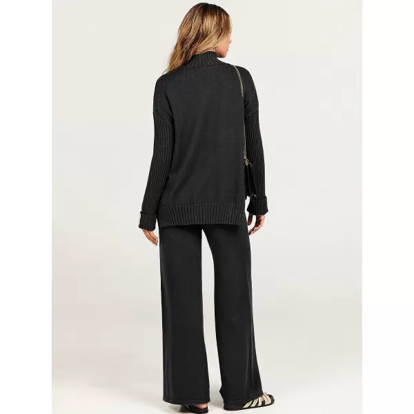 imageANRABESS Womens Two Piece Outfits Sweater Sets Long Sleeve Knit Pullover and Wide Leg Pants Lounge SetsBlack