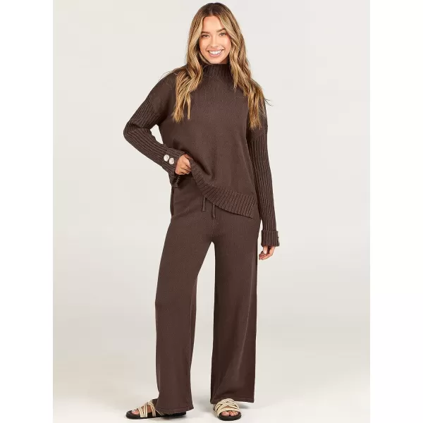 imageANRABESS Womens Two Piece Outfits Sweater Sets Long Sleeve Knit Pullover and Wide Leg Pants Lounge SetsBrown