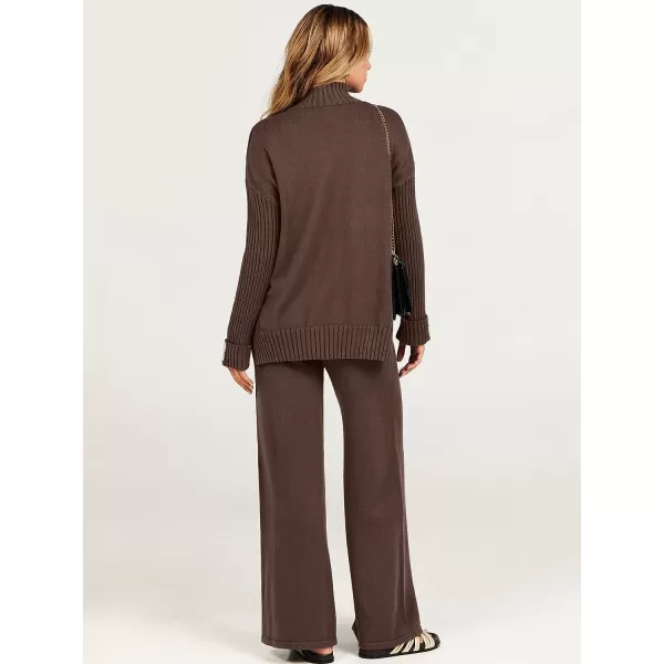 imageANRABESS Womens Two Piece Outfits Sweater Sets Long Sleeve Knit Pullover and Wide Leg Pants Lounge SetsBrown
