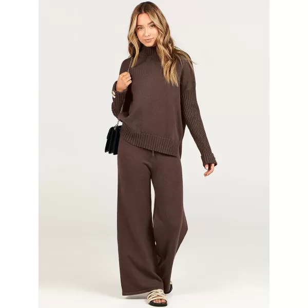 imageANRABESS Womens Two Piece Outfits Sweater Sets Long Sleeve Knit Pullover and Wide Leg Pants Lounge SetsBrown