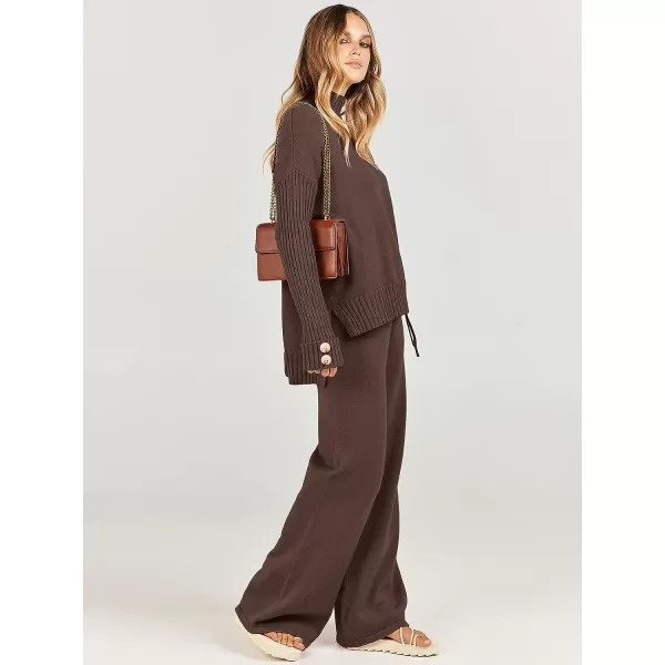 imageANRABESS Womens Two Piece Outfits Sweater Sets Long Sleeve Knit Pullover and Wide Leg Pants Lounge SetsBrown