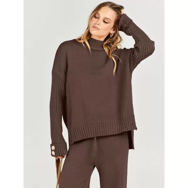 imageANRABESS Womens Two Piece Outfits Sweater Sets Long Sleeve Knit Pullover and Wide Leg Pants Lounge SetsBrown