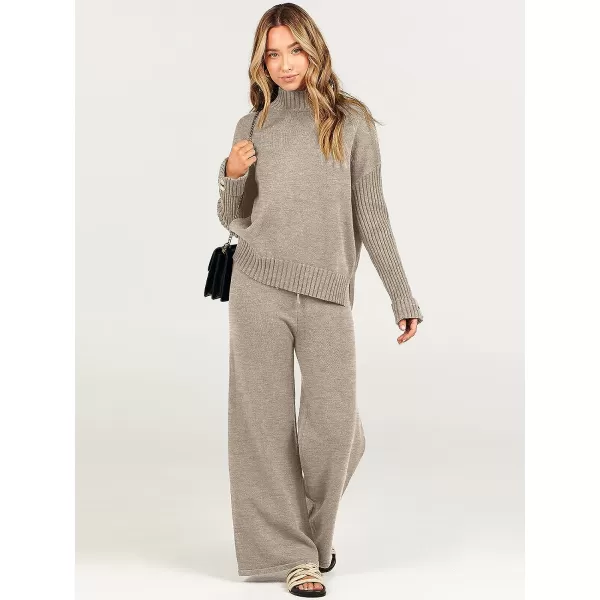 imageANRABESS Womens Two Piece Outfits Sweater Sets Long Sleeve Knit Pullover and Wide Leg Pants Lounge SetsCamel