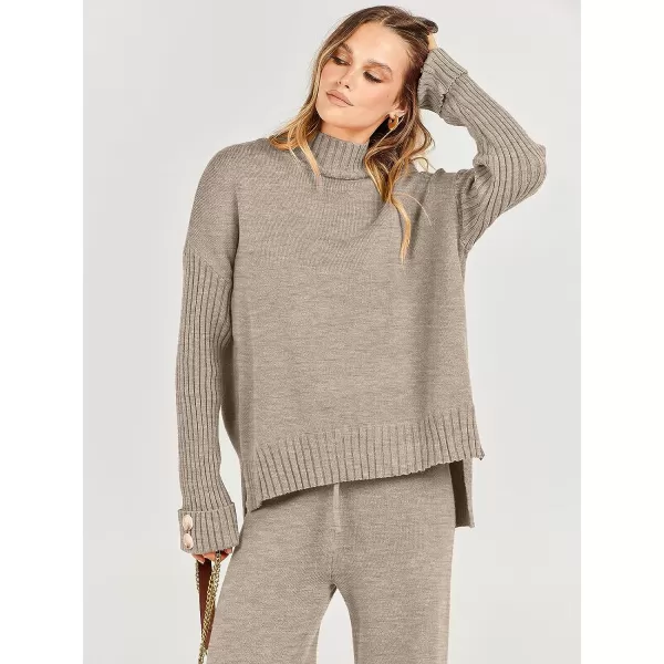 imageANRABESS Womens Two Piece Outfits Sweater Sets Long Sleeve Knit Pullover and Wide Leg Pants Lounge SetsCamel