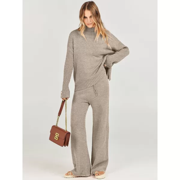imageANRABESS Womens Two Piece Outfits Sweater Sets Long Sleeve Knit Pullover and Wide Leg Pants Lounge SetsCamel