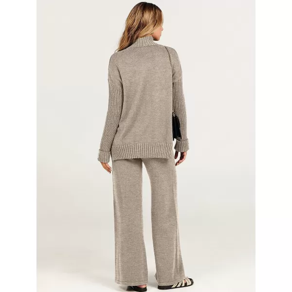 imageANRABESS Womens Two Piece Outfits Sweater Sets Long Sleeve Knit Pullover and Wide Leg Pants Lounge SetsCamel