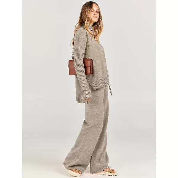 imageANRABESS Womens Two Piece Outfits Sweater Sets Long Sleeve Knit Pullover and Wide Leg Pants Lounge SetsCamel