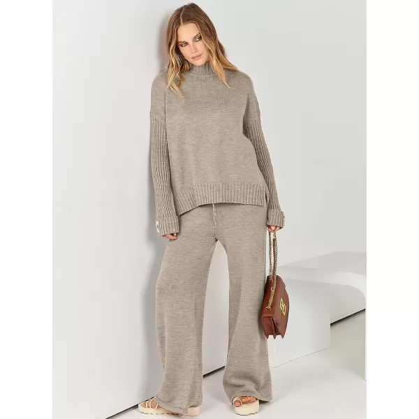 imageANRABESS Womens Two Piece Outfits Sweater Sets Long Sleeve Knit Pullover and Wide Leg Pants Lounge SetsCamel