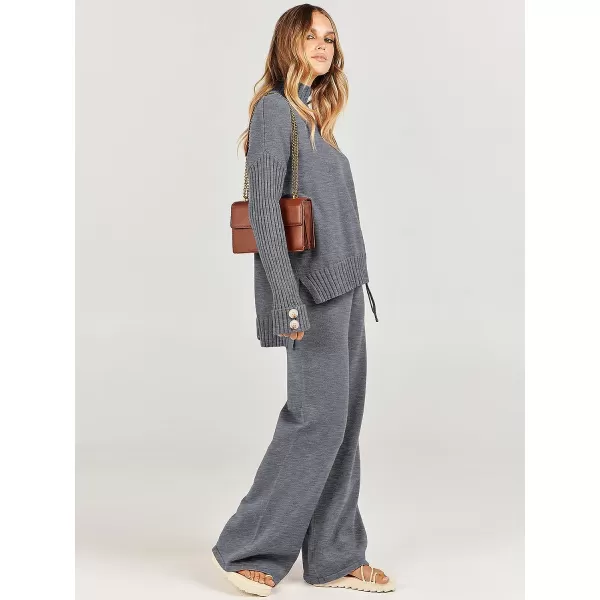 imageANRABESS Womens Two Piece Outfits Sweater Sets Long Sleeve Knit Pullover and Wide Leg Pants Lounge SetsDark Grey