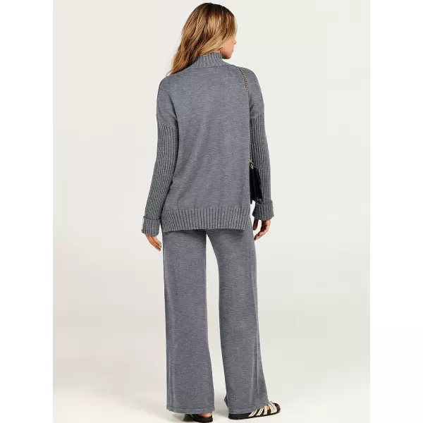 imageANRABESS Womens Two Piece Outfits Sweater Sets Long Sleeve Knit Pullover and Wide Leg Pants Lounge SetsDark Grey