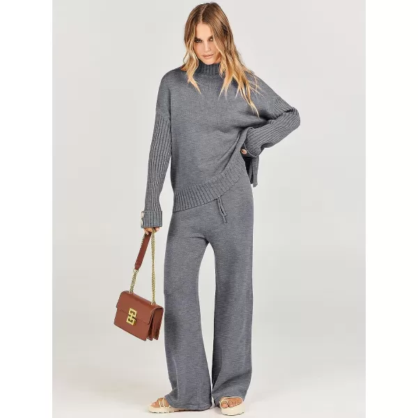 imageANRABESS Womens Two Piece Outfits Sweater Sets Long Sleeve Knit Pullover and Wide Leg Pants Lounge SetsDark Grey