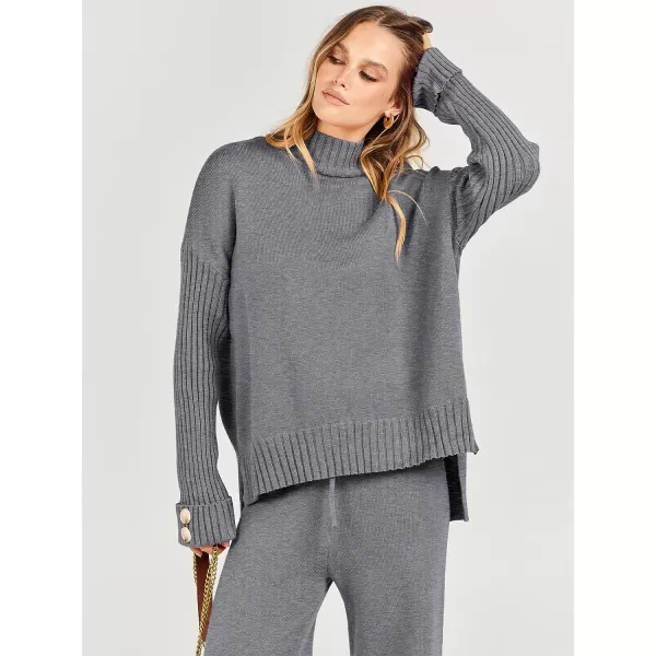 imageANRABESS Womens Two Piece Outfits Sweater Sets Long Sleeve Knit Pullover and Wide Leg Pants Lounge SetsDark Grey