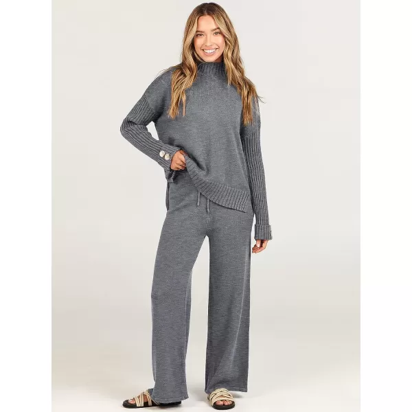 imageANRABESS Womens Two Piece Outfits Sweater Sets Long Sleeve Knit Pullover and Wide Leg Pants Lounge SetsDark Grey