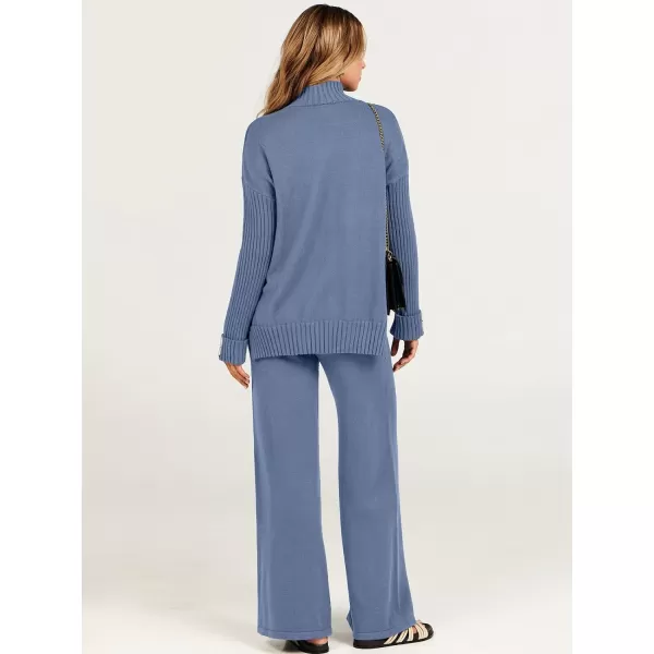 imageANRABESS Womens Two Piece Outfits Sweater Sets Long Sleeve Knit Pullover and Wide Leg Pants Lounge SetsDeep Blue