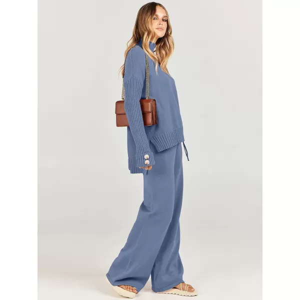 imageANRABESS Womens Two Piece Outfits Sweater Sets Long Sleeve Knit Pullover and Wide Leg Pants Lounge SetsDeep Blue