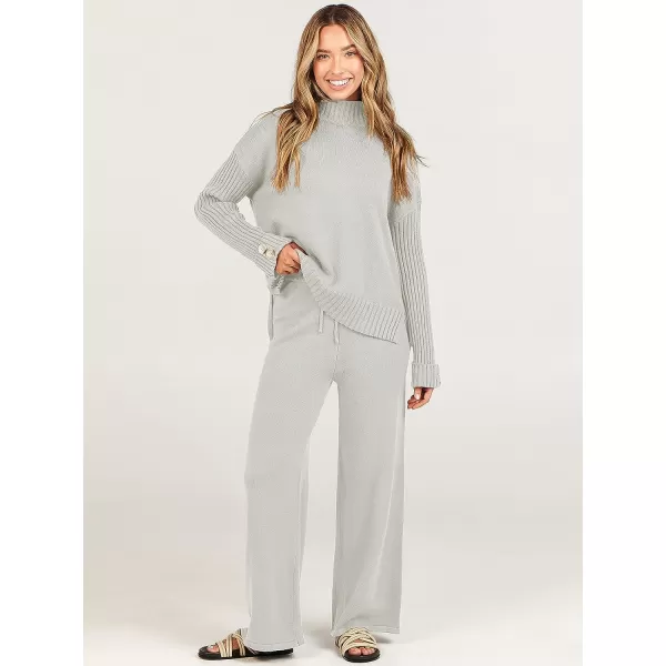 imageANRABESS Womens Two Piece Outfits Sweater Sets Long Sleeve Knit Pullover and Wide Leg Pants Lounge SetsGery