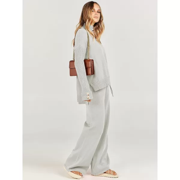 imageANRABESS Womens Two Piece Outfits Sweater Sets Long Sleeve Knit Pullover and Wide Leg Pants Lounge SetsGery
