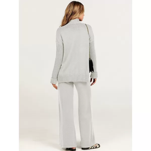 imageANRABESS Womens Two Piece Outfits Sweater Sets Long Sleeve Knit Pullover and Wide Leg Pants Lounge SetsGery