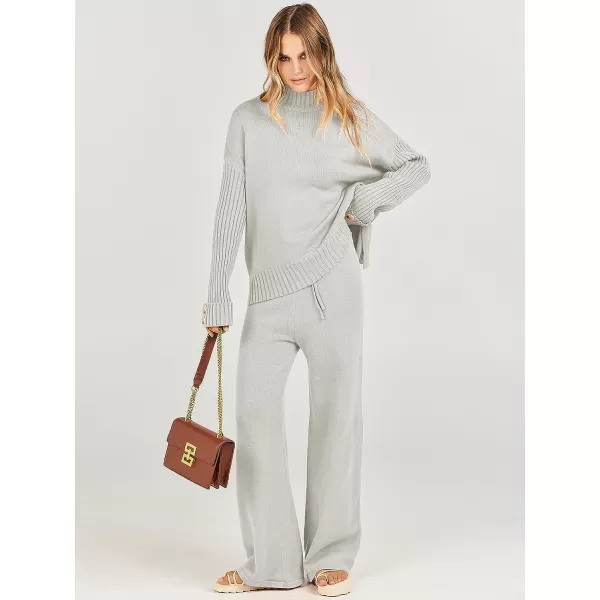 imageANRABESS Womens Two Piece Outfits Sweater Sets Long Sleeve Knit Pullover and Wide Leg Pants Lounge SetsGery