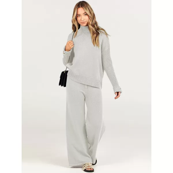 imageANRABESS Womens Two Piece Outfits Sweater Sets Long Sleeve Knit Pullover and Wide Leg Pants Lounge SetsGery
