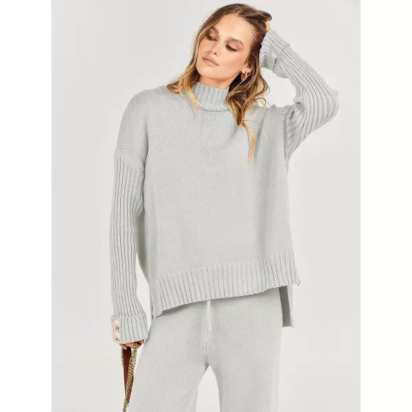 imageANRABESS Womens Two Piece Outfits Sweater Sets Long Sleeve Knit Pullover and Wide Leg Pants Lounge SetsGery