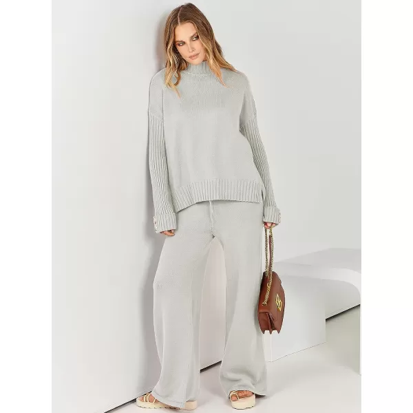 imageANRABESS Womens Two Piece Outfits Sweater Sets Long Sleeve Knit Pullover and Wide Leg Pants Lounge SetsGery