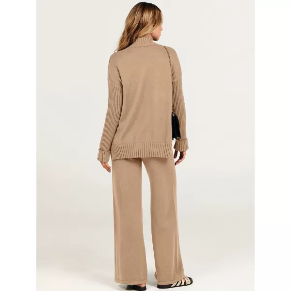 imageANRABESS Womens Two Piece Outfits Sweater Sets Long Sleeve Knit Pullover and Wide Leg Pants Lounge SetsLight Khaki
