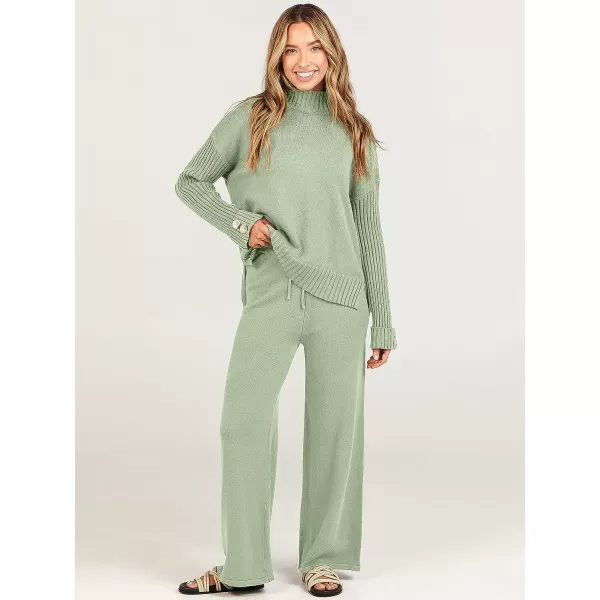 imageANRABESS Womens Two Piece Outfits Sweater Sets Long Sleeve Knit Pullover and Wide Leg Pants Lounge SetsMint Green