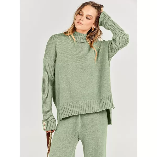 imageANRABESS Womens Two Piece Outfits Sweater Sets Long Sleeve Knit Pullover and Wide Leg Pants Lounge SetsMint Green