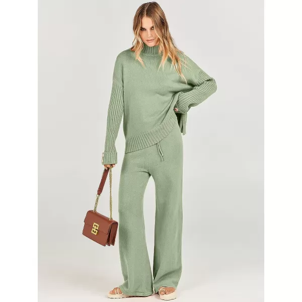 imageANRABESS Womens Two Piece Outfits Sweater Sets Long Sleeve Knit Pullover and Wide Leg Pants Lounge SetsMint Green