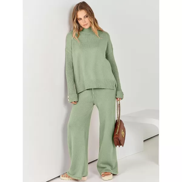 imageANRABESS Womens Two Piece Outfits Sweater Sets Long Sleeve Knit Pullover and Wide Leg Pants Lounge SetsMint Green
