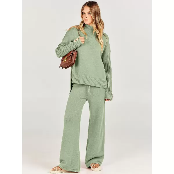 imageANRABESS Womens Two Piece Outfits Sweater Sets Long Sleeve Knit Pullover and Wide Leg Pants Lounge SetsMint Green