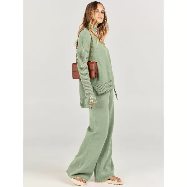 imageANRABESS Womens Two Piece Outfits Sweater Sets Long Sleeve Knit Pullover and Wide Leg Pants Lounge SetsMint Green
