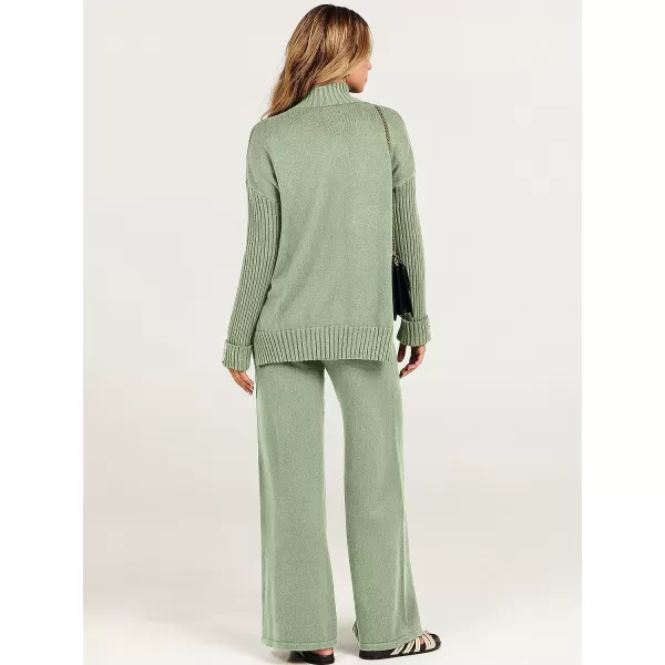 imageANRABESS Womens Two Piece Outfits Sweater Sets Long Sleeve Knit Pullover and Wide Leg Pants Lounge SetsMint Green