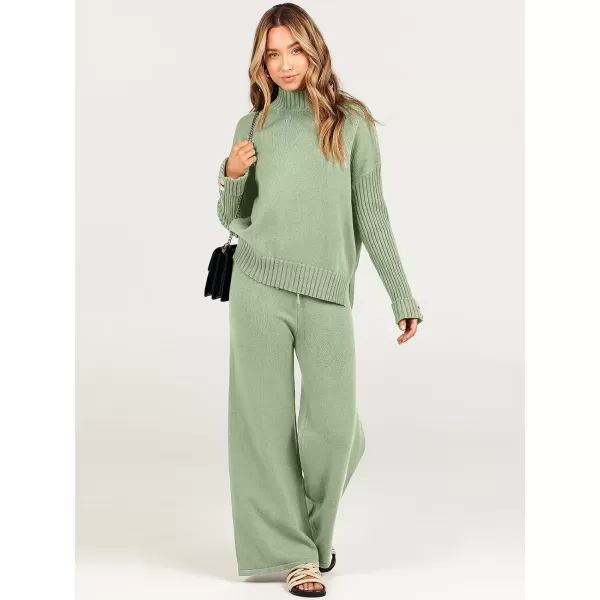 imageANRABESS Womens Two Piece Outfits Sweater Sets Long Sleeve Knit Pullover and Wide Leg Pants Lounge SetsMint Green