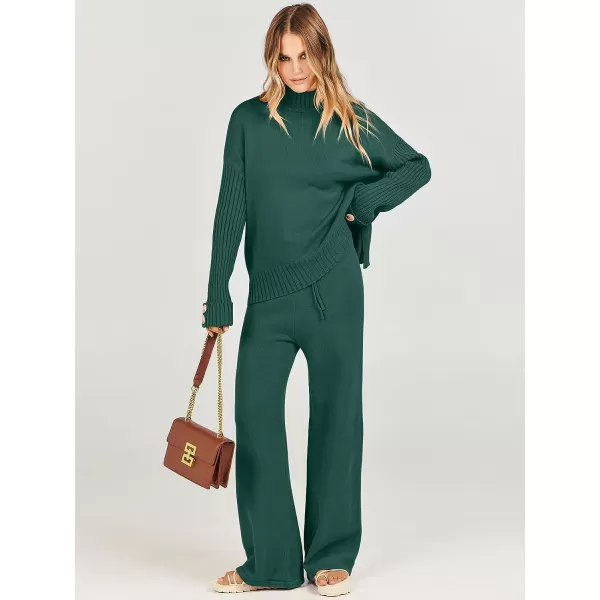 imageANRABESS Womens Two Piece Outfits Sweater Sets Long Sleeve Knit Pullover and Wide Leg Pants Lounge SetsOpal Green