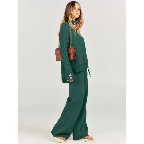 imageANRABESS Womens Two Piece Outfits Sweater Sets Long Sleeve Knit Pullover and Wide Leg Pants Lounge SetsOpal Green