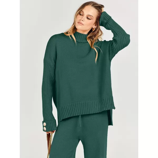 imageANRABESS Womens Two Piece Outfits Sweater Sets Long Sleeve Knit Pullover and Wide Leg Pants Lounge SetsOpal Green