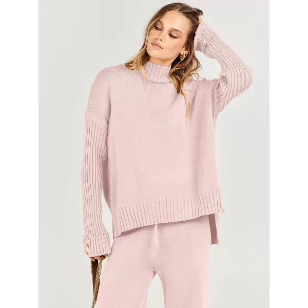imageANRABESS Womens Two Piece Outfits Sweater Sets Long Sleeve Knit Pullover and Wide Leg Pants Lounge SetsPink