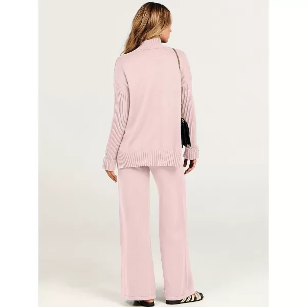 imageANRABESS Womens Two Piece Outfits Sweater Sets Long Sleeve Knit Pullover and Wide Leg Pants Lounge SetsPink